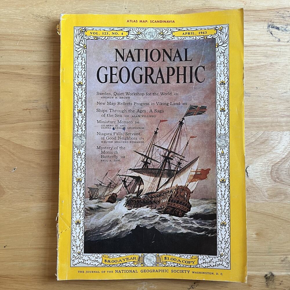 National Geographic April 1963 Sweden Ships Monaco Niagara Falls Coke Ad